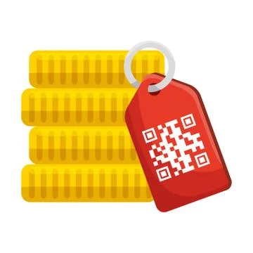Qr code over label and coins vector design 스톡 일러스트