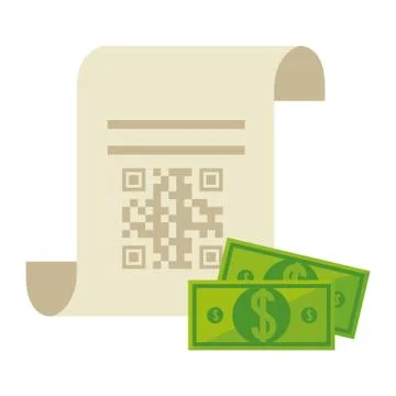 Qr code over receipt paper and bills vector design Stock Illustration