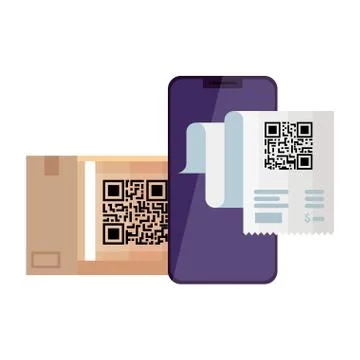 Qr code paper and smartphone vector design Stock-Illustration