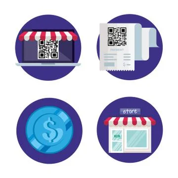 Qr code paper laptop store and coin vector design 스톡 일러스트