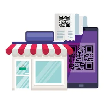 Qr code paper store and smartphone vector design Stock-Illustration