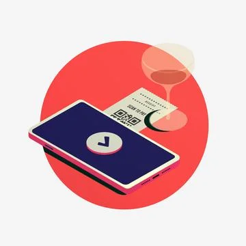 QR code payment concept. Hand holding smartphone that scans QR code on check for Illustrazione stock