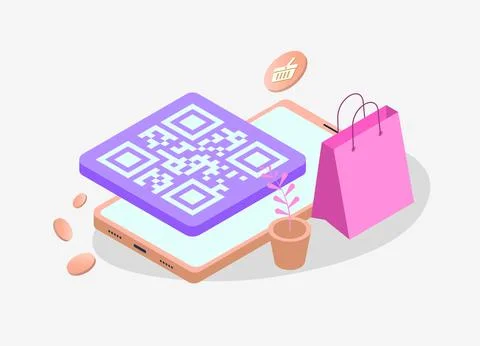 QR code payment - a contactless and cashless method of paying by scanning a QR Stock Illustration