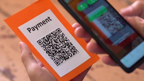 QR code payment in the restaurant. Contactless payment method where payment is Stock Footage 169009623