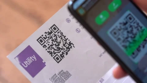 QR code payment is a touchless payment. Scanning a QR code from a mobile app Stock Footage 142001064