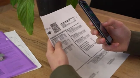 QR code payment is a touchless payment. Scanning a QR code Stock Footage 147916205