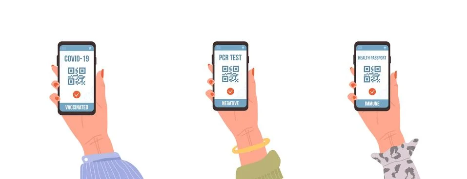 QR code with PCR test, vaccine and health passport. Check of safety from covid Stock Illustration