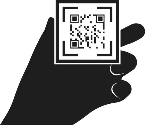 QR code in a persons hand. Vector image . 库存插图