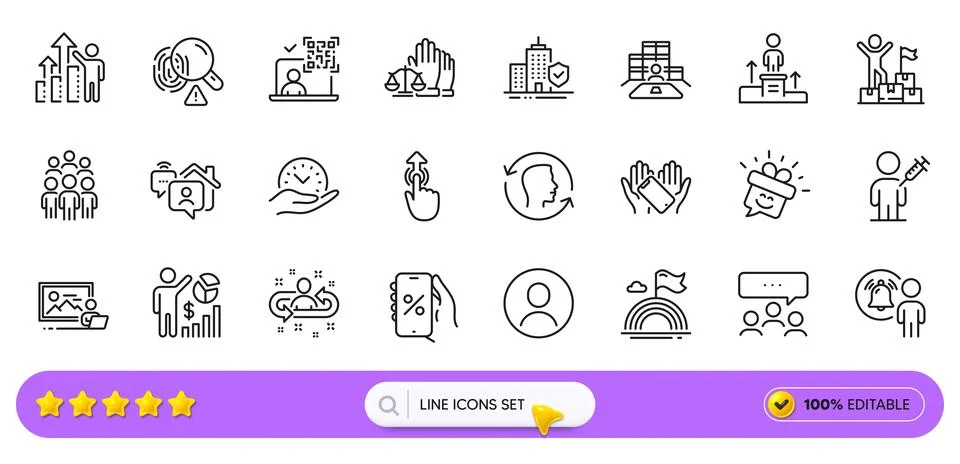Qr code, Photo studio and Lgbt line icons for web app. Pictogram icon. Line Stock Illustration