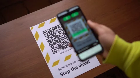 The QR code reader app during the Covid-19. Scan the QR code Stock Footage 147110841