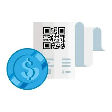 Qr code receipt paper and dollar coin vector design Stock Illustration