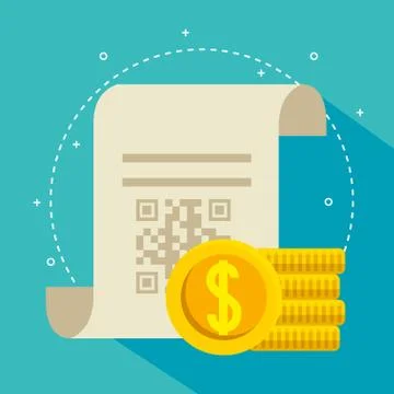 Qr code receipt paper and coins vector design Stock-Illustration