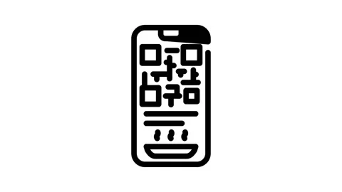 Qr code to receive food in canteen line icon animation Stock Footage 166529424