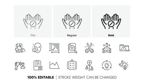Qr code, Rule and Prescription drugs line icons. For web app, printing. Line Illustrazione stock