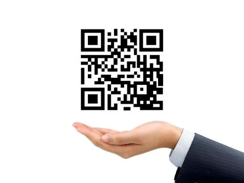 QR code sample holding by businessman's hand Foto stock