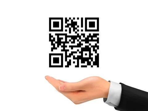 Qr code sample holding by realistic hand Stock Illustration