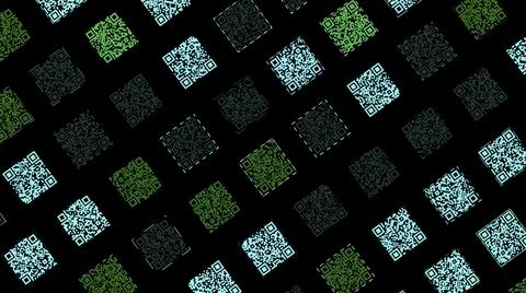 QR code samples for smartphone scanning isolated on black background. Animation Illustrazione stock