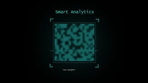 QR code scan animation with face recognition data. Teal QR code scan analyt.. Stock Footage 337131257