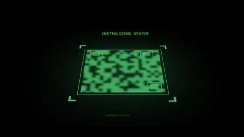 QR code scan animation with initializing system text. QR code scan boot seq.. Vídeo Stock 337131269