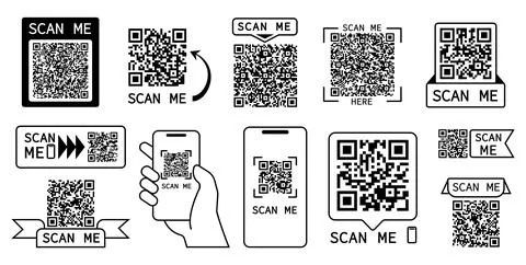 Qr code scan. Barcodes, codes for online payments or info find and scanning Stock Illustration