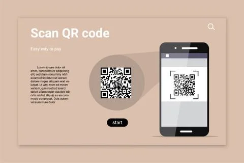 QR code scan color vector landing page template Stock Illustration