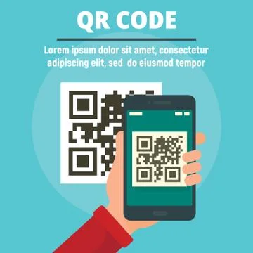 QR code scan concept banner, flat style Illustrazione stock