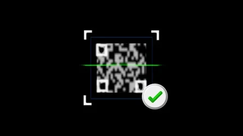 QR code scan with green laser line and check mark icon. QR code scanning. P.. Stock Footage 337131036