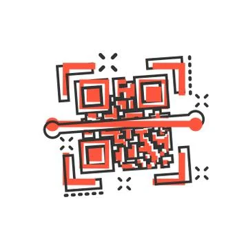 Qr code scan icon in comic style. Scanner id vector cartoon illustration on w Illustrazione stock