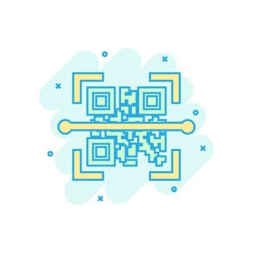 Qr code scan icon in comic style. Scanner id vector cartoon illustration on w Illustrazione stock