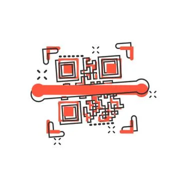 Qr code scan icon in comic style. Scanner id vector cartoon illustration on w Illustrazione stock