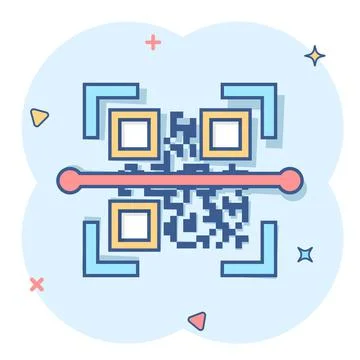 Qr code scan icon in comic style. Scanner id vector cartoon illustration on w イラスト素材