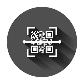 Qr code scan icon in flat style. Scanner id vector illustration on black roun イラスト素材