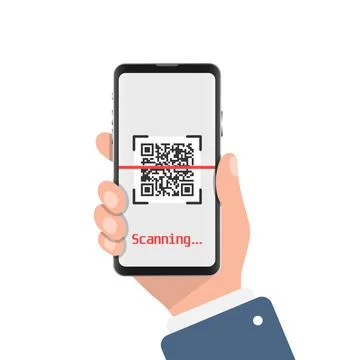 QR code scan illustration in flat style. Mobile phone scanning vector illustr Illustrazione stock