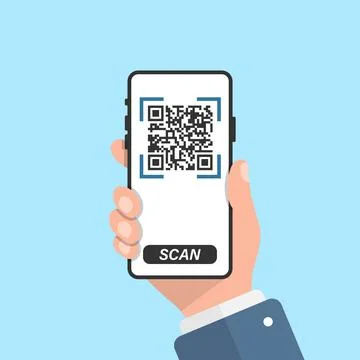 QR code scan illustration in flat style. Mobile phone scanning vector illustr Illustrazione stock