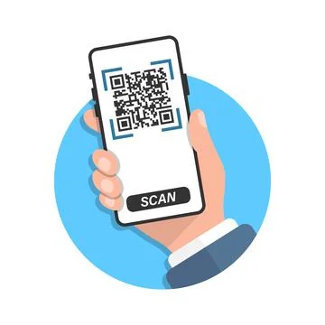 QR code scan illustration in flat style. Mobile phone scanning vector illustr Stock-Illustration