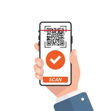 QR code scan illustration in flat style. Mobile phone scanning vector illustr Stock-Illustration