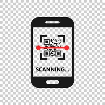 Qr code scan phone icon in transparent style. Scanner in smartphone vector il Illustrazione stock