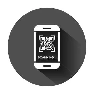 Qr code scan phone icon in flat style. Scanner in smartphone vector illustrat Illustrazione stock