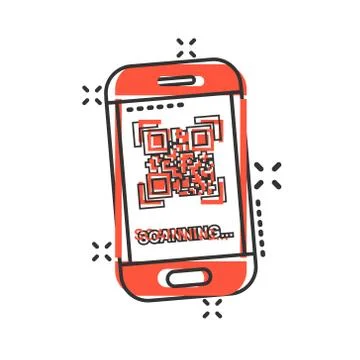 Qr code scan phone icon in comic style. Scanner in smartphone vector cartoon  Illustrazione stock