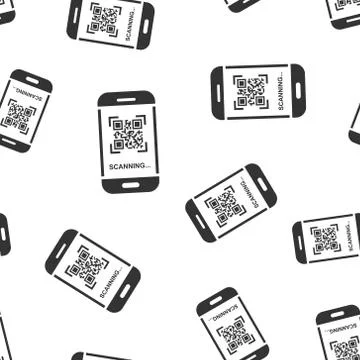 Qr code scan phone icon seamless pattern background. Scanner in smartphone ve Stock Illustration