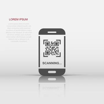 Qr code scan phone icon in flat style. Scanner in smartphone vector illustr.. Illustrazione stock