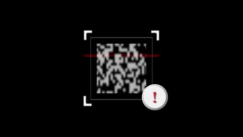 QR code scan with red laser line and exclamation mark icon. QR code scannin.. 스톡 동영상 337131033