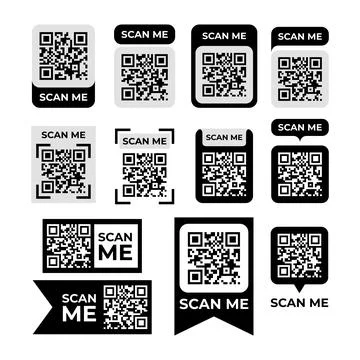 QR Code Scan Set Collection. Scan me text. Smartphone usage. Scan QR Code i.. 스톡 일러스트