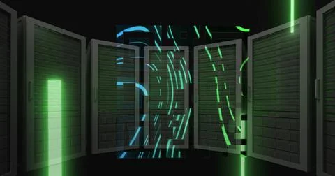 QR code scanner against computer servers Stock Illustration