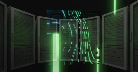 QR code scanner against computer servers Stock Illustration