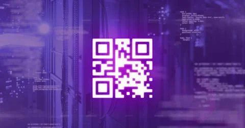 QR code scanner against data processing over computer servers イラスト素材