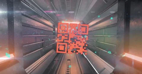 QR code scanner against glowing tunnel Stock Illustration