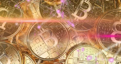 QR code scanner against golden bitcoins Stock Illustration