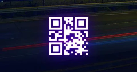 QR code scanner against light trails on black background 스톡 일러스트