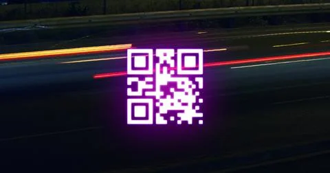 QR code scanner against light trails on black background Illustrazione stock